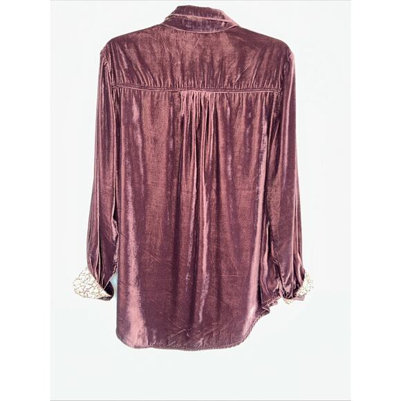 Natural Life Size Large Brown Velvet Button Down Floral Flip Cuff Gorpcore - Picture 10 of 14